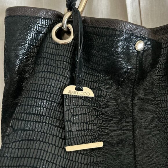 JIMMY CHOO Shoulder Bag snake print black Leather bag medium double straps - Picture 5 of 15